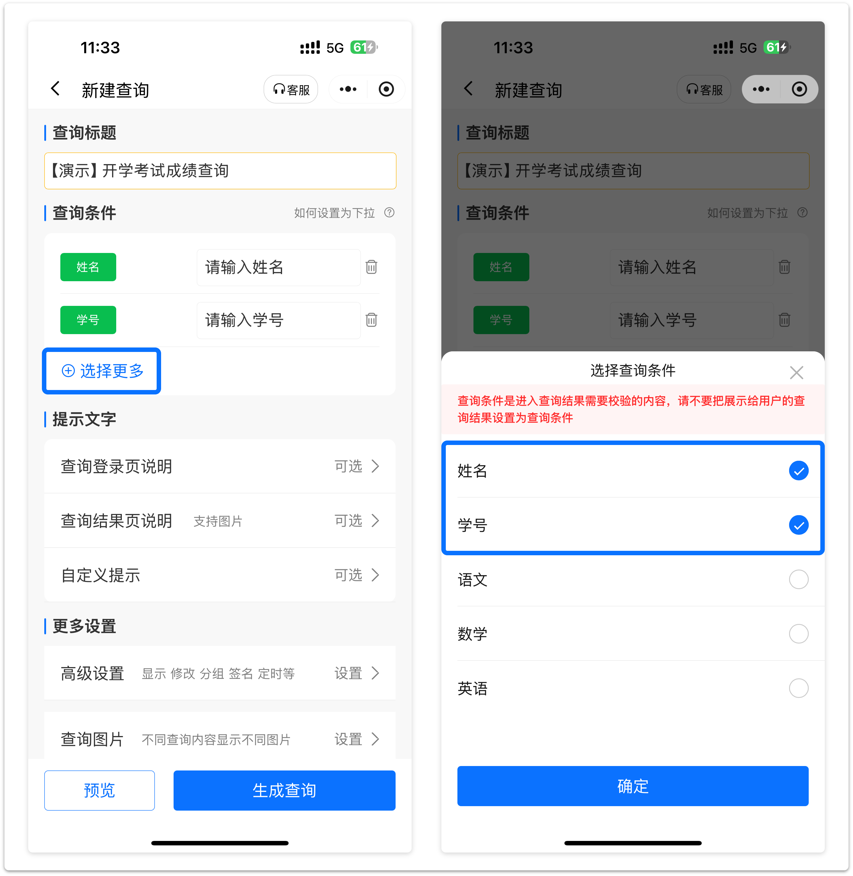 一分钟制作查询