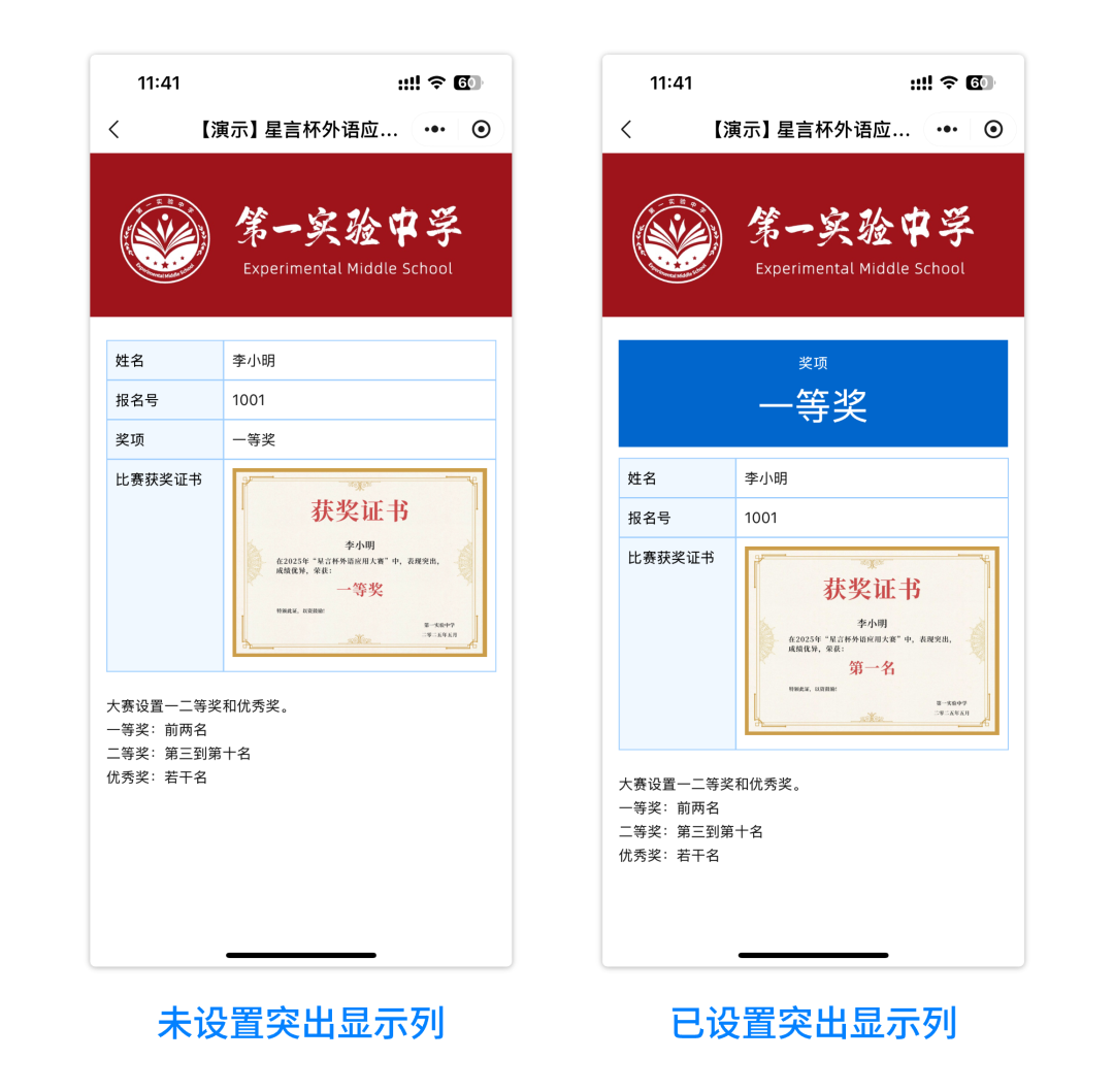 如何让查询奖项突出醒目呈现？