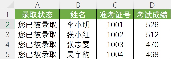 录取查询表格格式