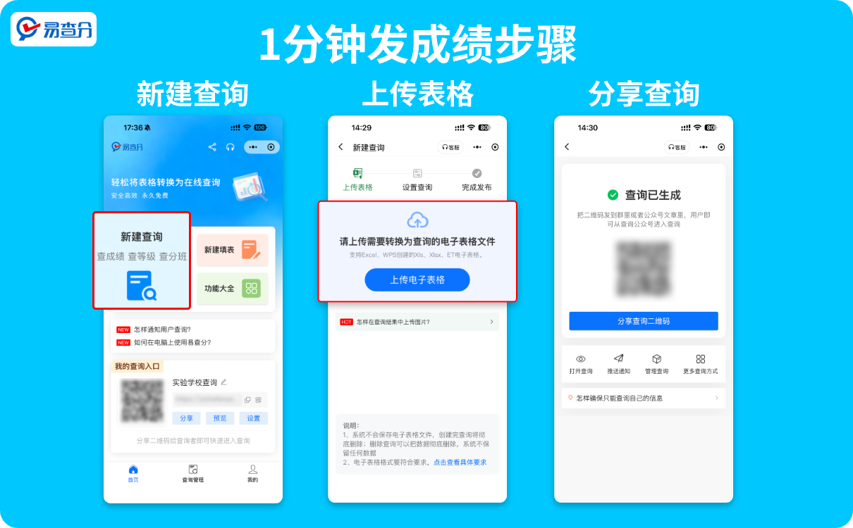 易查分一分钟发成绩步骤