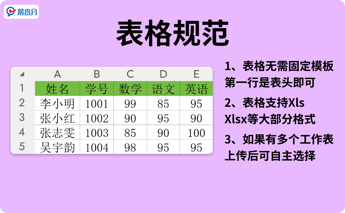 易查分表格规范